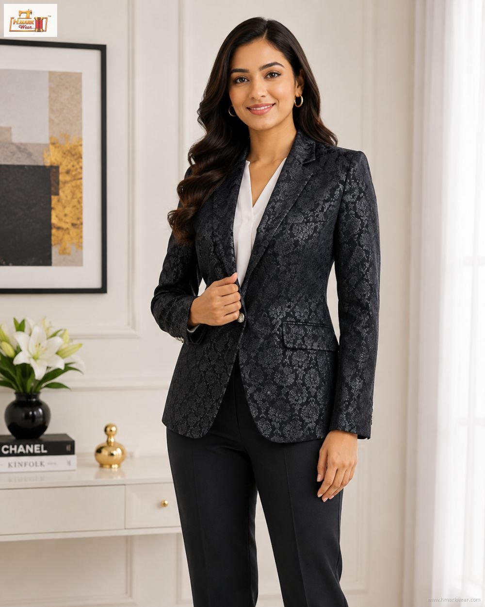Black Floral Jacquard Women’s Blazer