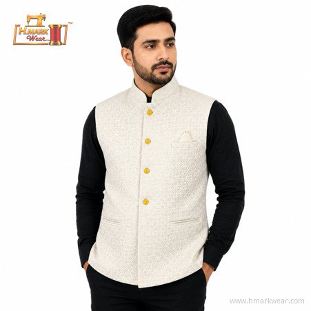 HMARK WEAR Ivory Gold Button Pattern Modi Coat