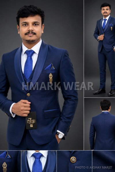 Men's Navy Blue Slim Fit Tuxedo Blazer with Satin Shawl Lapel | Wedding Party Formal Wear