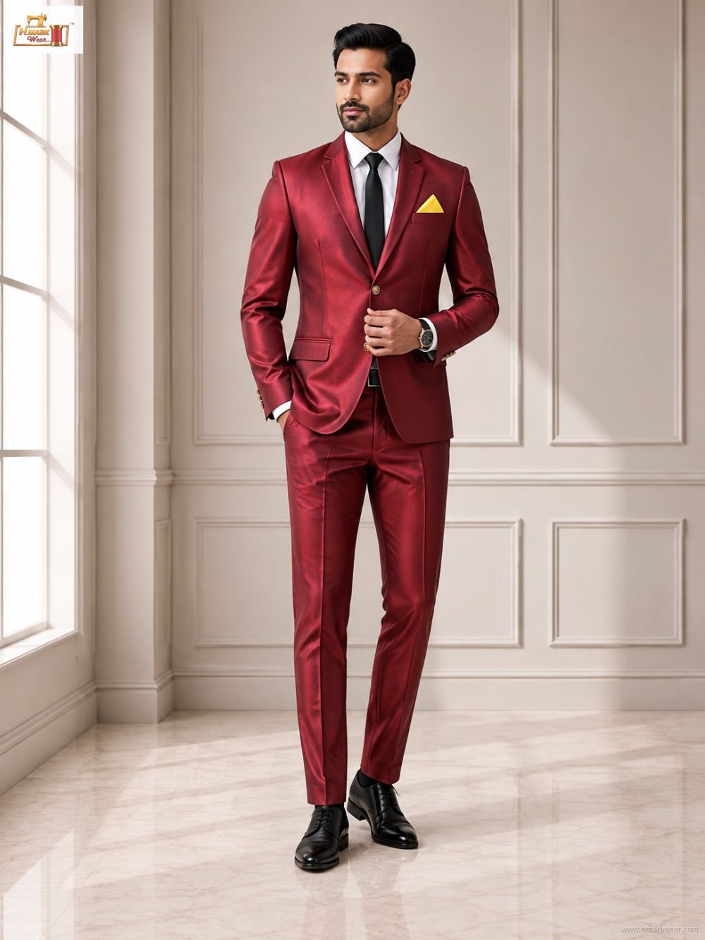 Men's Premium Wine Party Wear 3-Piece Suit Set