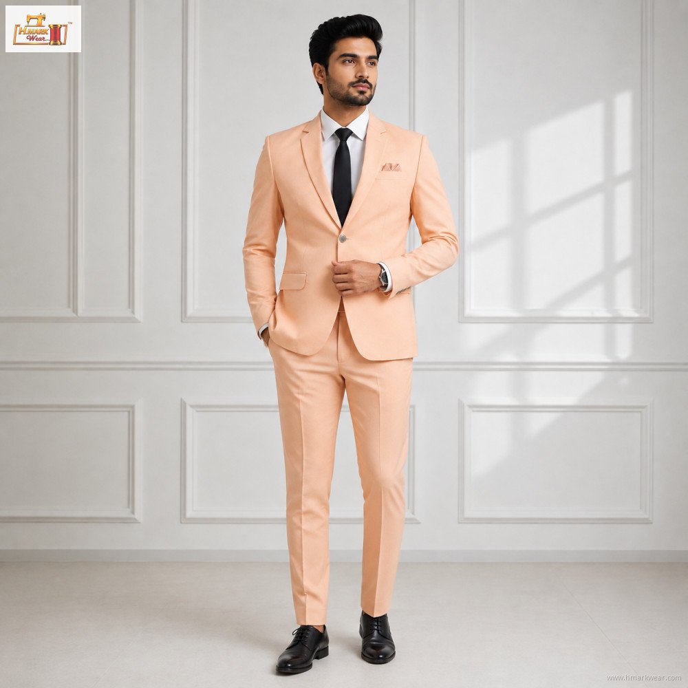 Men's Premium Peach Party Wear 3-Piece Suit Set