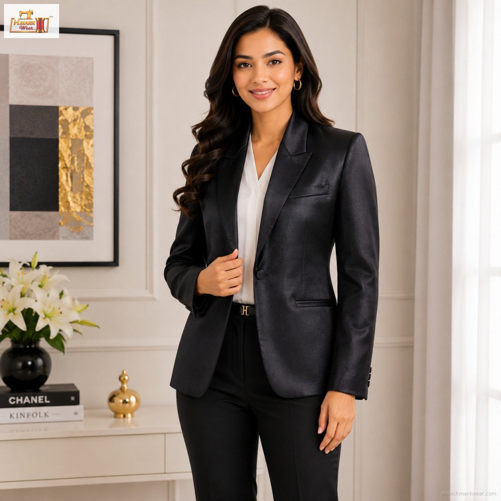 Classic Black Satin Women’s Blazer