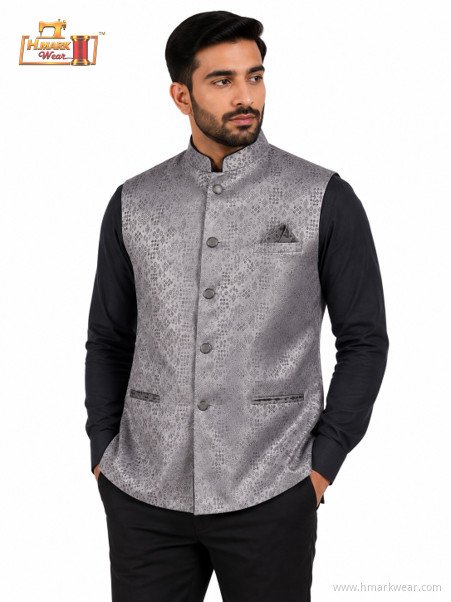 HMARK WEAR Charcoal Grey Textured Modi Coat