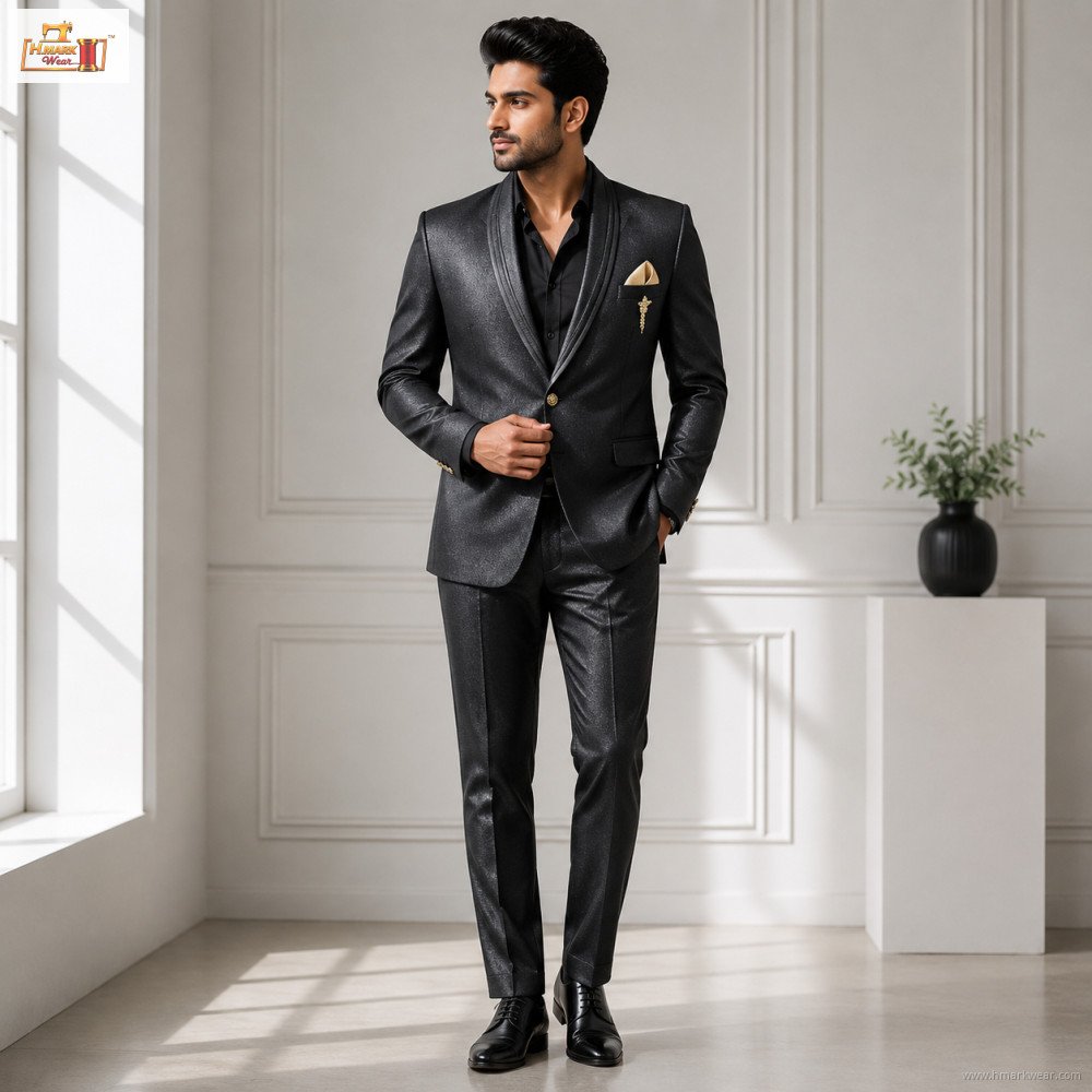 Men's Premium Black Party Wear Blazer with Shawl Lapel