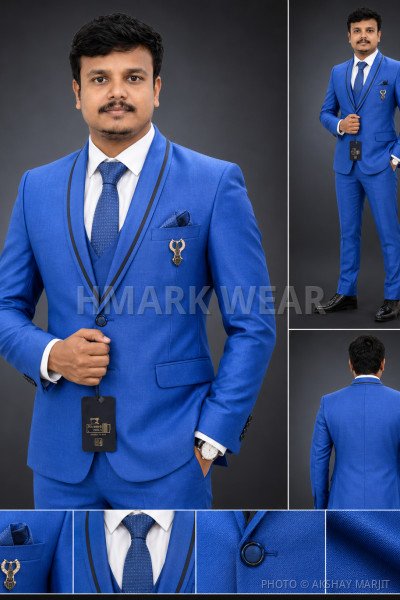 Men's Royal Blue Slim Fit Formal Blazer with Contrast Peak Lapel | Wedding Party Office Wear