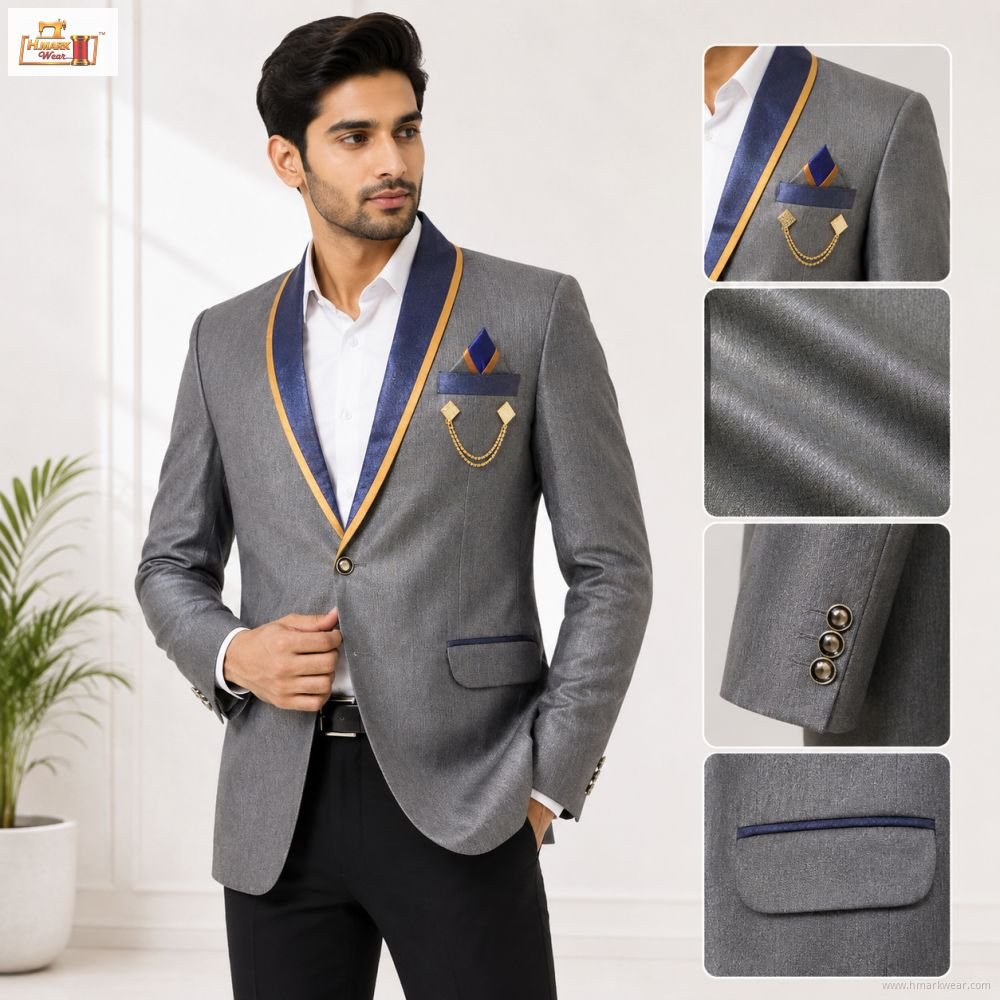 Grey & Navy Contrast Party Blazer