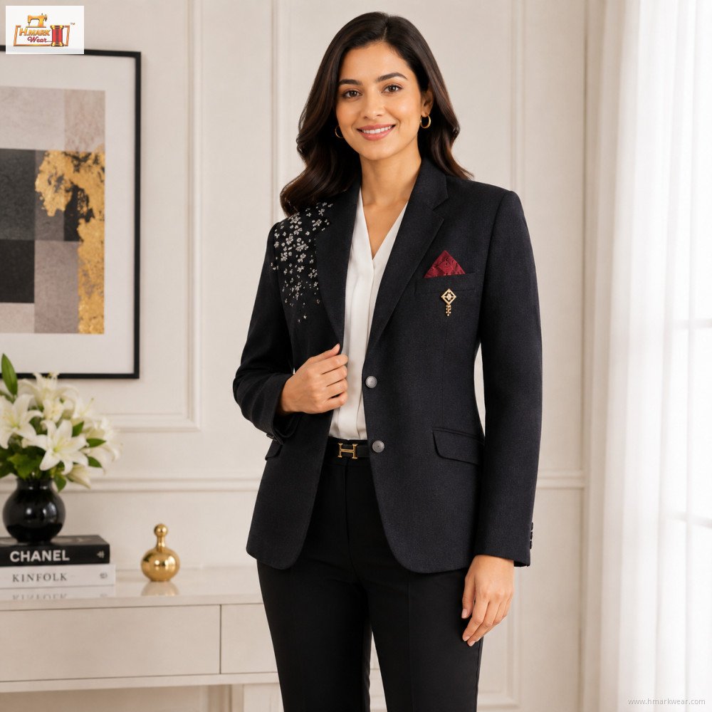 Black Embellished Pocket Women’s Blazer
