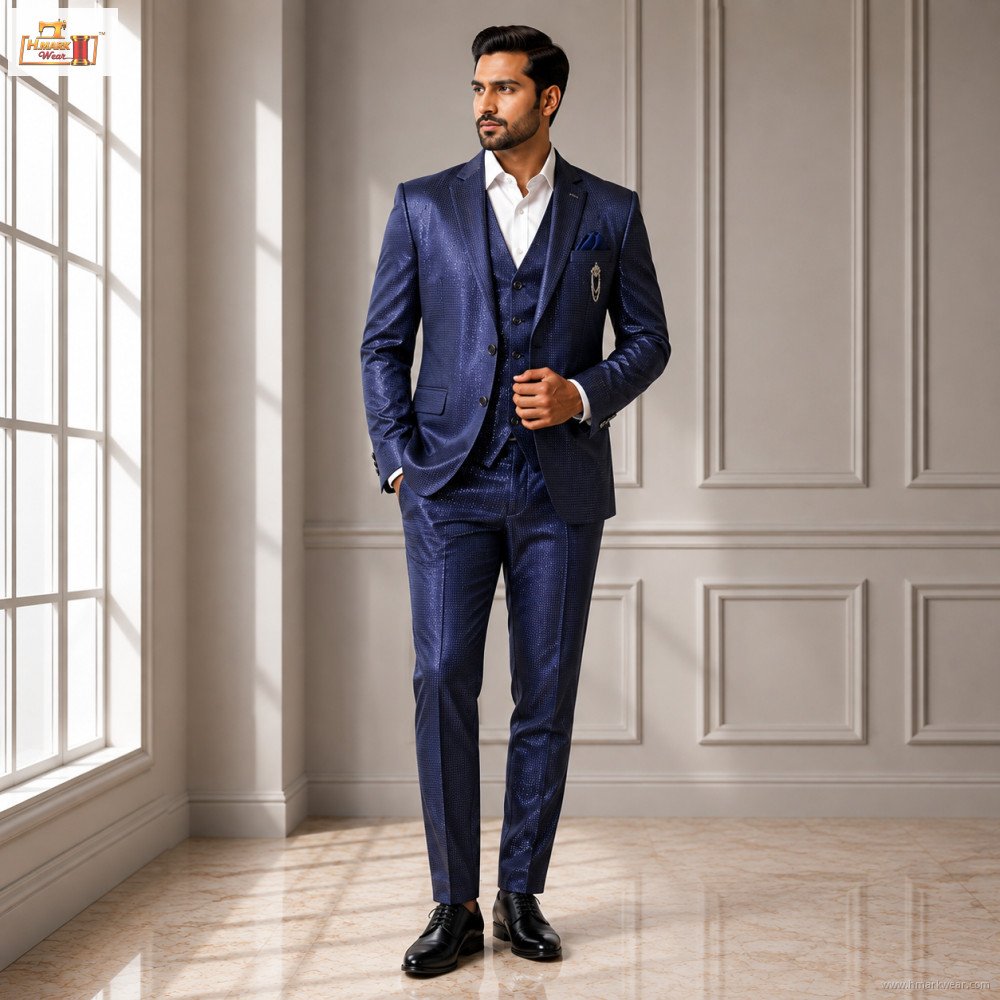 Men's Premium Royal Blue Party Wear 3-Piece Suit Set