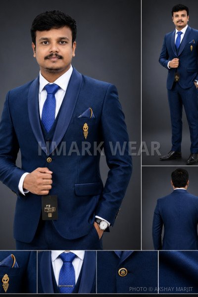 Men's Navy Blue Slim Fit Tuxedo Blazer with Satin Shawl Lapel | Wedding Party Formal Wear