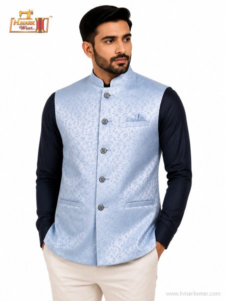 HMARK WEAR Ice Blue Floral Textured Modi Coat