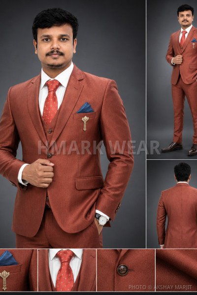 Men's Rust Brown Slim Fit Formal Blazer | Wedding Party Office Wear