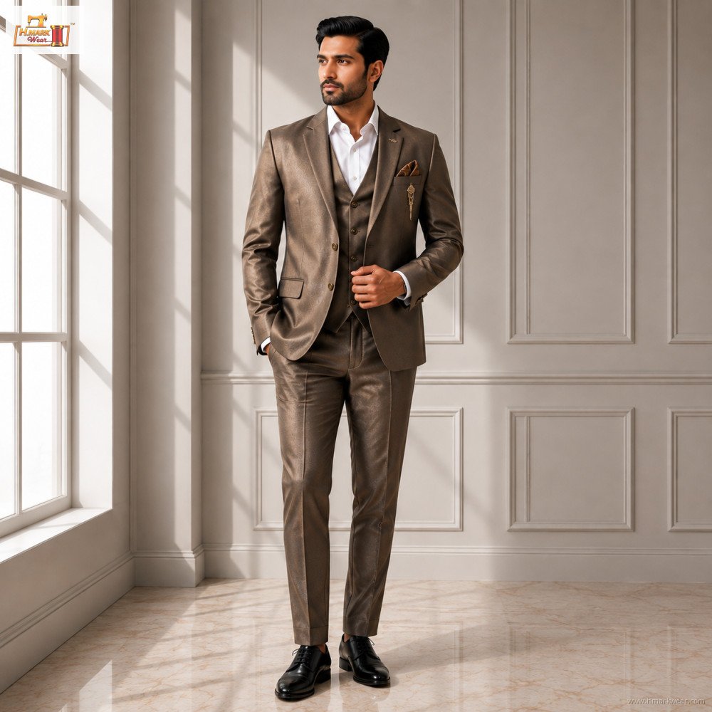 Men's Premium Wine Party Wear 3-Piece Suit Set